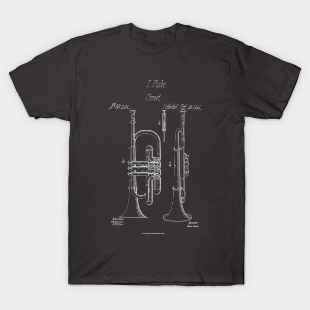 Vintage Cornet Patent Drawing 1866 T-Shirt by Joodls